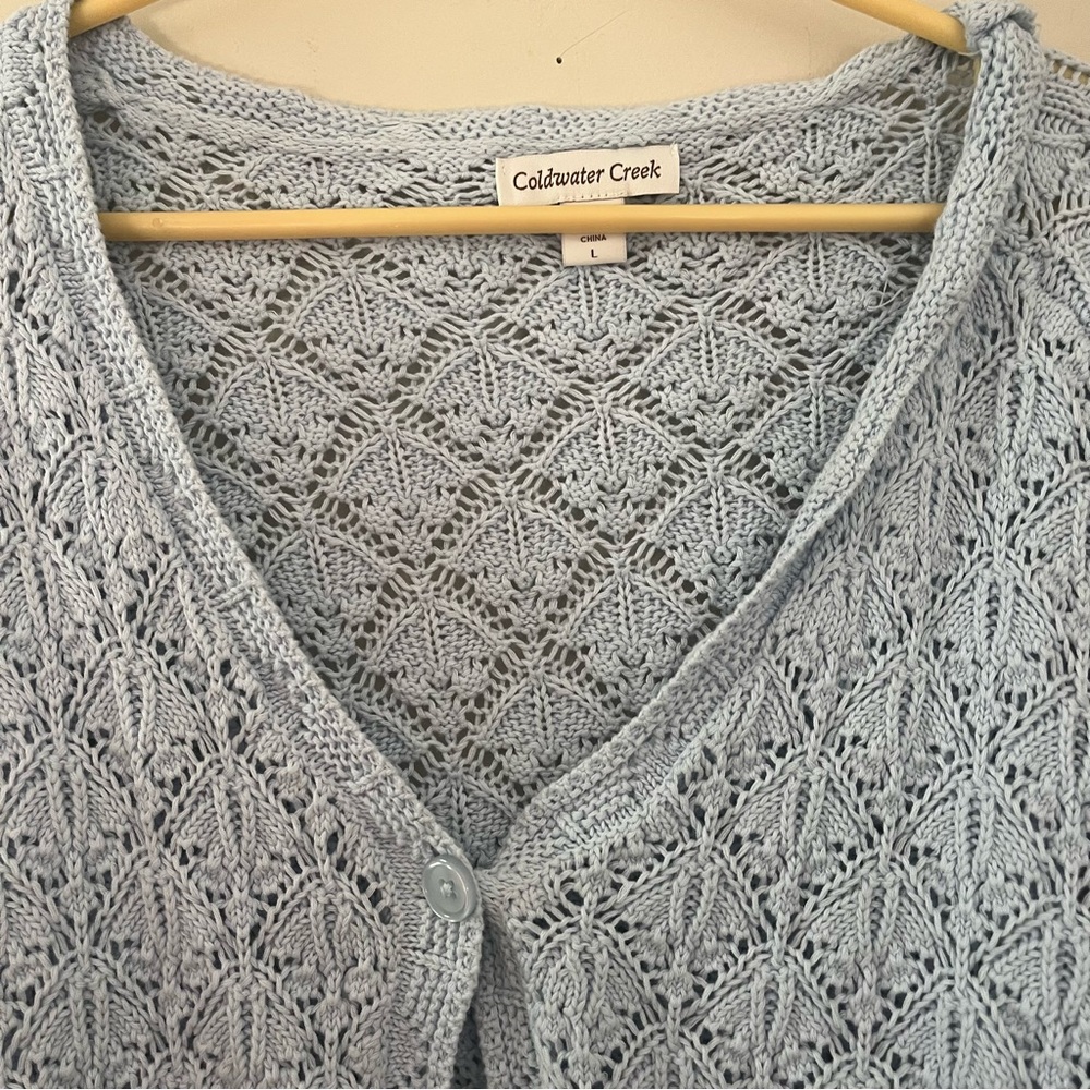 Women's Light Blue Knit Sweater 100% Cotton - Picture 5 of 5
